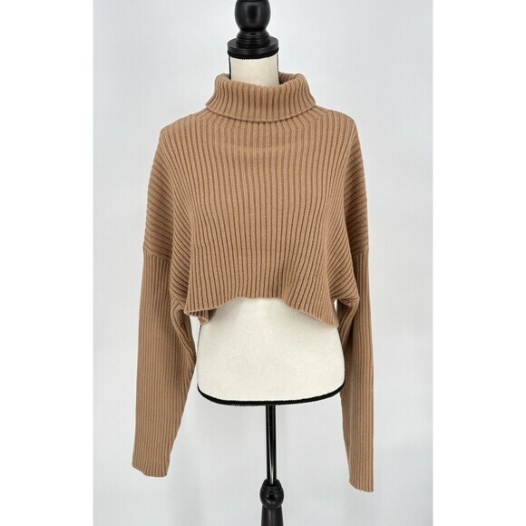 MIMOSA Women’s Sz Small Beige Cropped Turtleneck Sweater Cozy Oversized - Picture 1 of 9
